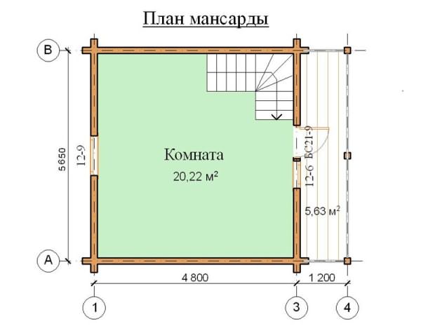 Баня из бруса с мансардой и террасой