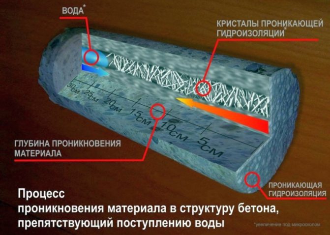 Схема процесса работы проникающей гидроизоляции