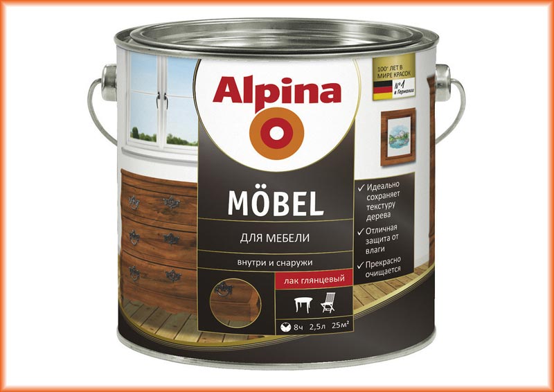 Мебельный лак Alpina Mobel - подчеркивает структуру дерева и защищает от влаги
